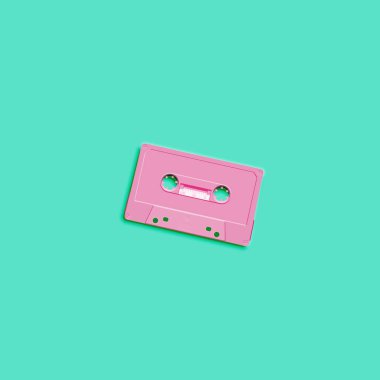 Düz arka plan, vektör illus retro gerçekçi kasette pastel