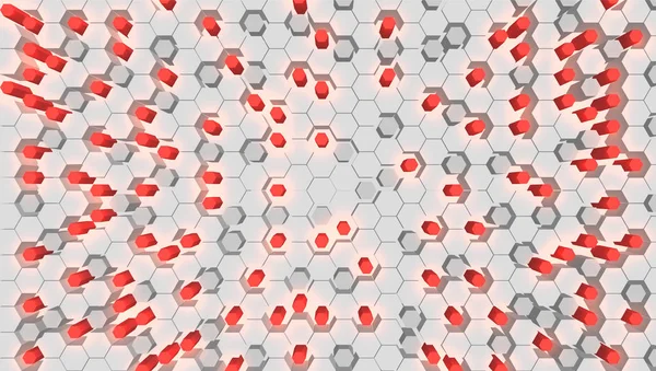 Esagono rosso 3D sfondo tecnico, illustrazione vettoriale — Vettoriale Stock