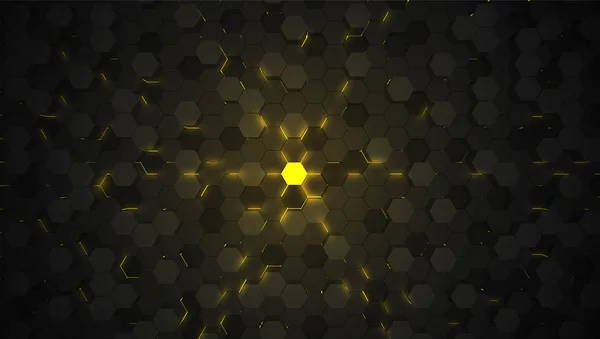 Fondo técnico de hexágono amarillo 3D, ilustración vectorial — Vector de stock