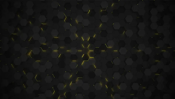 Fond jaune 3D hexagone tech, illustration vectorielle — Image vectorielle