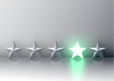 3D yıldız derecelendirmesi yeşil parlayan, esnaf vektör