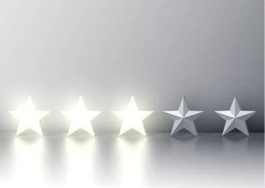 Üç yıldızlı rating ve parlak 3d yıldız, vektör çizim