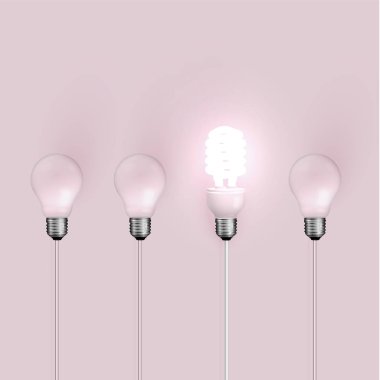 Energy saver lightbulb among old ones, vector illustration clipart