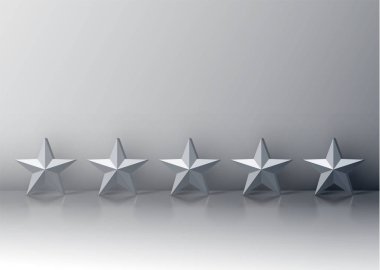 Beş yıldız derecelendirmesine 3d: gri arka plan, vektör çizim gri