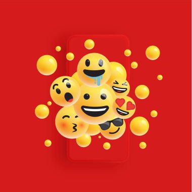 emoticons mat smartphone, vecto ile 3D ve farklı tür