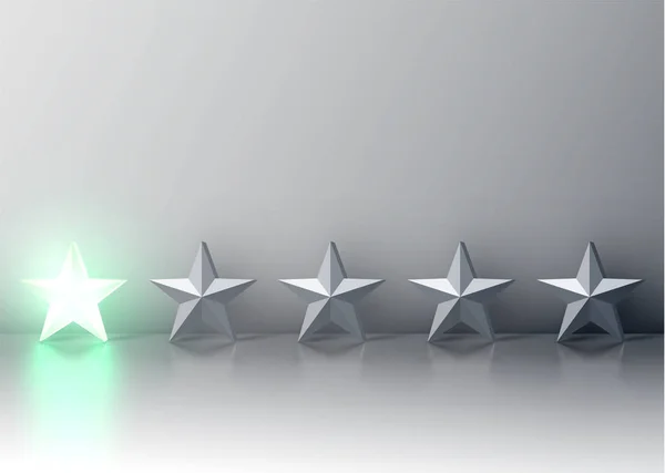 3 d の星の評価を緑に輝く、ベクトル illustartion — ストックベクタ