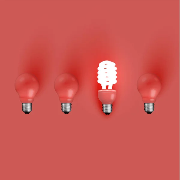 Energiesparlampen zwischen alten Glühbirnen, Vektorillustration — Stockvektor