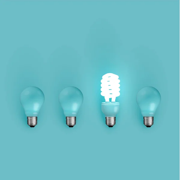 Energy saver lightbulb among old ones, vector illustration — Stock Vector