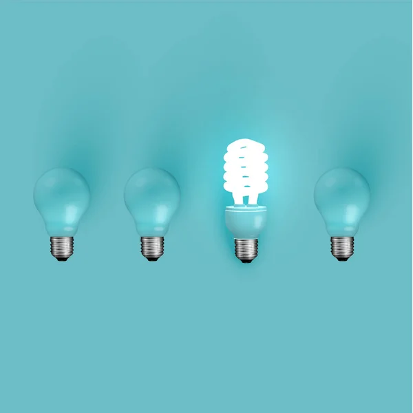 Energy saver lightbulb among old ones, vector illustration — Stock Vector