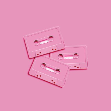 Düz arka plan, vektör illus retro gerçekçi kasette pastel