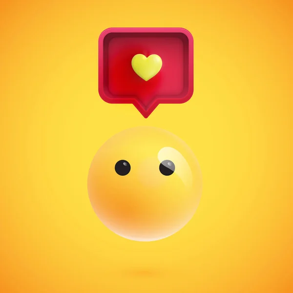 Emoticon divertente 3D con bolla vocale 3D e un cuore, vettoriale illu — Vettoriale Stock
