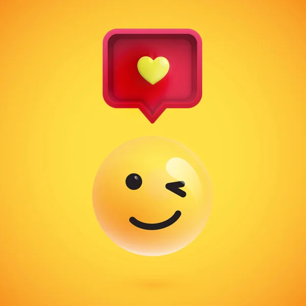 Grappige 3d emoticon met 3D-tekstballon en een hart, vector illu — Stockvector
