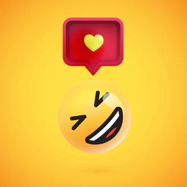 Funny 3D emoticon with 3D speech bubble and a heart, vector illu — Stock Vector