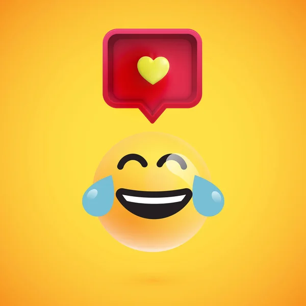 Funny 3D emoticon with 3D speech bubble and a heart, vector illu — Stock Vector