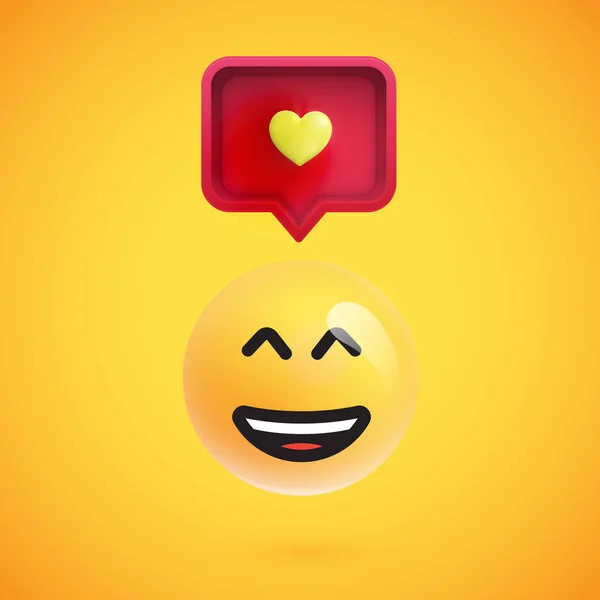 Grappige 3d emoticon met 3D-tekstballon en een hart, vector illu — Stockvector