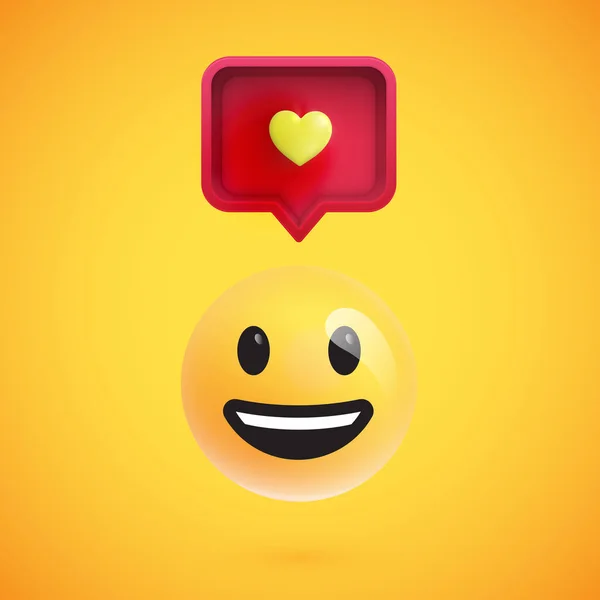 Funny 3D emoticon with 3D speech bubble and a heart, vector illu — Stock Vector