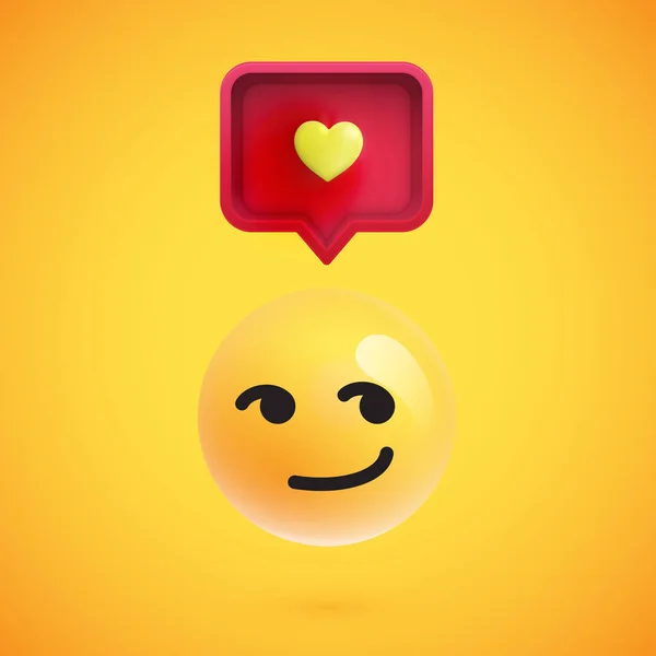 Funny 3D emoticon with 3D speech bubble and a heart, vector illu — Stock Vector