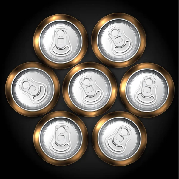 Emballage réaliste de 7 bières ou canettes de soda du haut, illust vectoriel — Image vectorielle