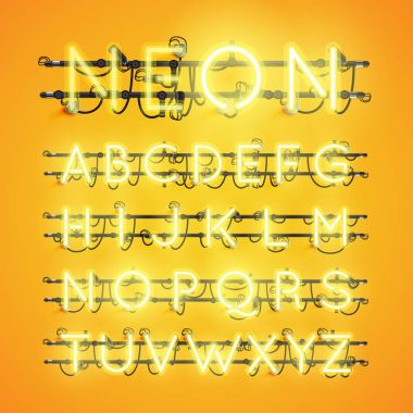 Telleri ve konsol, vektör çizim ile gerçekçi neon yazı tipi