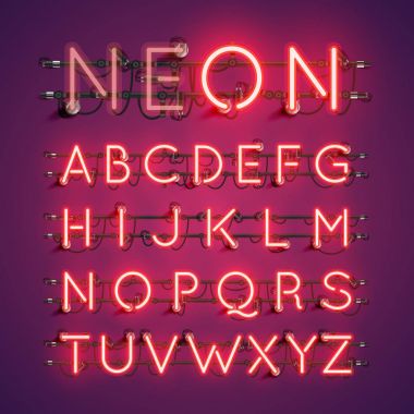 Telleri ve konsol, vektör çizim ile gerçekçi neon yazı tipi