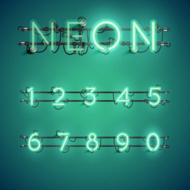 Telleri ve konsol, vektör çizim ile gerçekçi neon yazı tipi