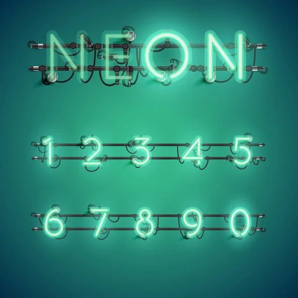 Realistiska neon teckensnitt med sladdar och konsolen, vektorillustration — Stock vektor