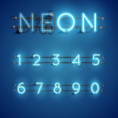 Telleri ve konsol, vektör çizim ile gerçekçi neon yazı tipi