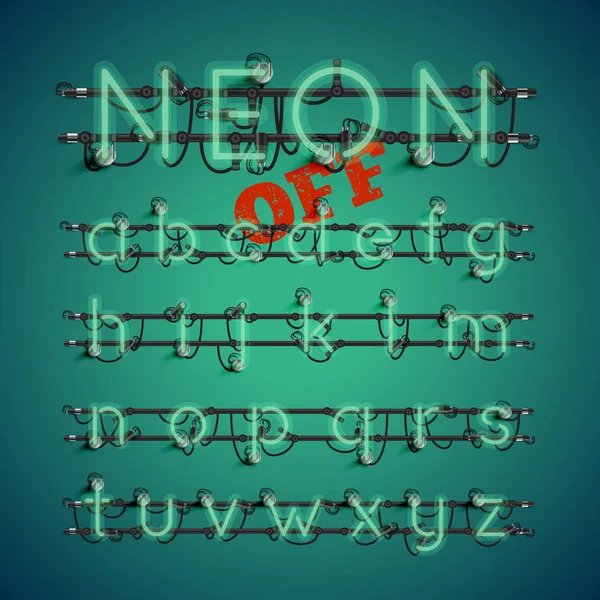 Realistische neon lettertype met draden en console, vectorillustratie — Stockvector