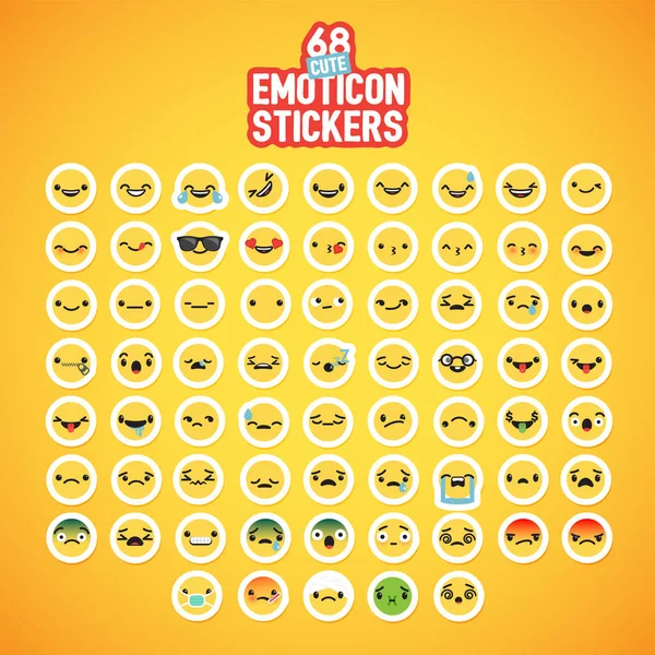 Set stiker emoticon kuning, ilustrasi vektor - Stok Vektor