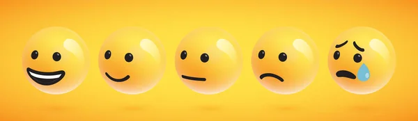 Cinco emoticons bonitos e detalhados para web, ilustração vetorial —  Vetores de Stock