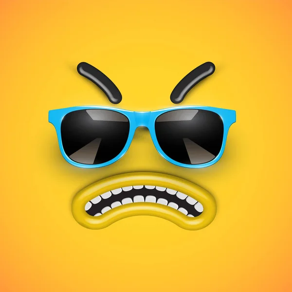 Émoticône en colère mignon avec des lunettes de soleil bleues, illustration vectorielle — Image vectorielle