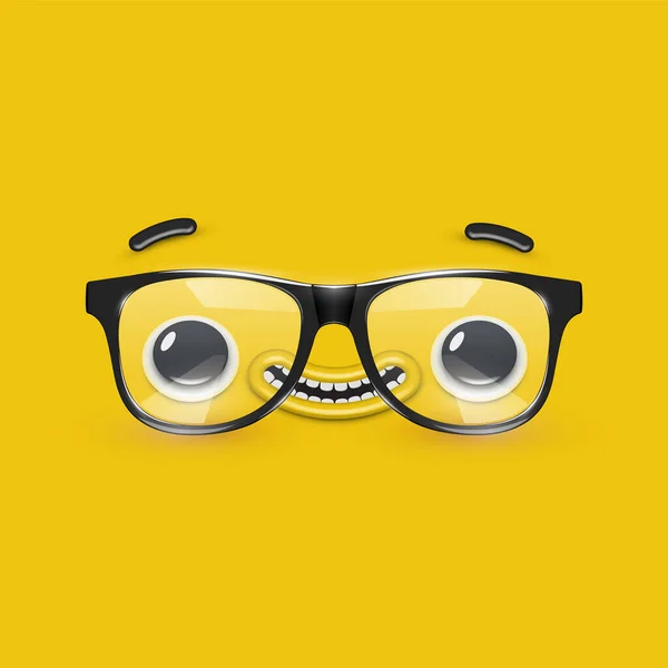 黄色の背景に眼鏡でかわいい顔,ベクトル — ストックベクタ