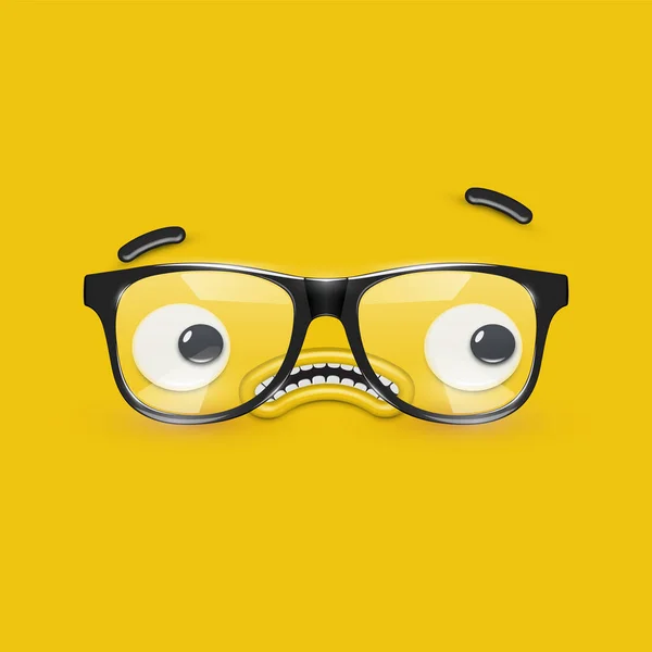 Cute emotikon twarz z okularami na żółtym tle, wektor — Wektor stockowy