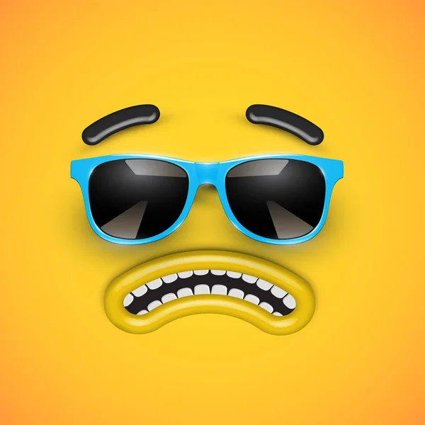 Schattige boze emoticon met blauwe zonnebril, vector illustratie — Stockvector