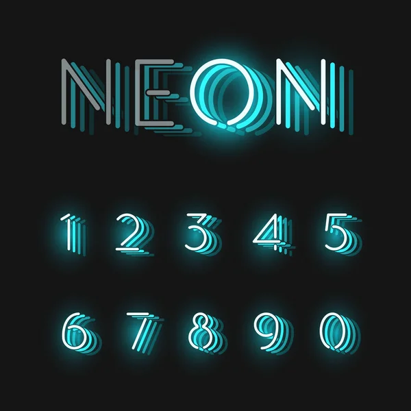 Polices de caractères néon turquoise sur fond noir avec refle — Image vectorielle