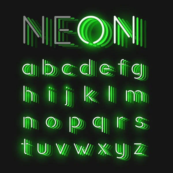 Grön neon tecken teckensnitt inställd på svart bakgrund med reflectio — Stock vektor
