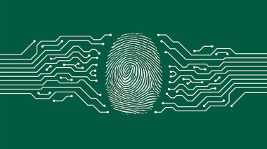 Parmak izi ve vektör illüstrasyonlu yeşil elektrik devresi haritası