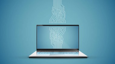 Elektrik devresi haritalı gerçekçi dizüstü bilgisayar, vektör illüstrasyonu