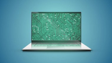 Yeşil elektrik devresi haritalı gerçekçi dizüstü bilgisayar, vekto