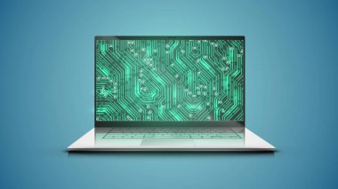 Yeşil elektrik devresi haritalı gerçekçi dizüstü bilgisayar, vekto