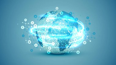 Simgelerle, vektör illüstrasyonuyla yüksek detaylı dünya bağlantısı