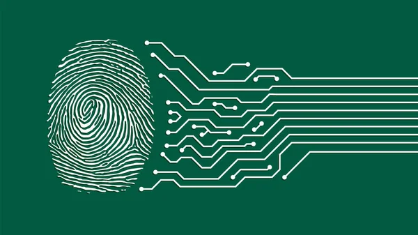 Mapa de circuito eléctrico verde con huella dactilar, ilustración vectorial — Archivo Imágenes Vectoriales