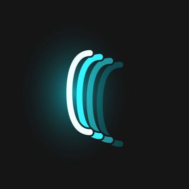 Siyah arkaplanda yansımalı mavi neon yazı tipi, v