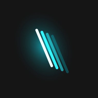Siyah arkaplanda yansımalı mavi neon yazı tipi, v