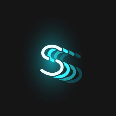 Siyah arkaplanda yansımalı mavi neon yazı tipi, v