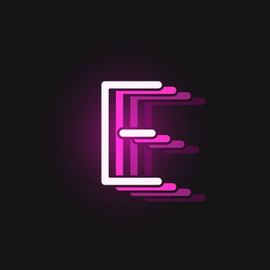 Siyah arkaplanda yansımalı pembe neon yazı tipi, v