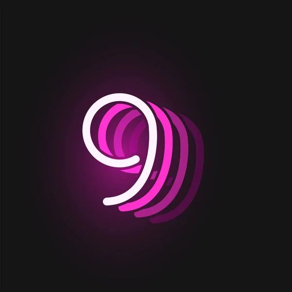 The pink neon character font on black background with refleptions, V. — 스톡 벡터