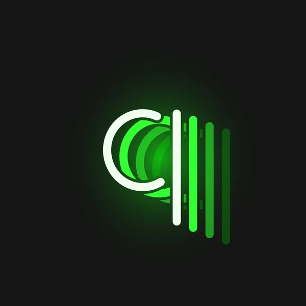 Fuente de caracteres de neón verde sobre fondo negro con reflejos , — Vector de stock