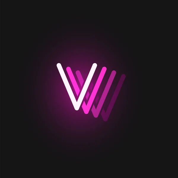 The pink neon character font on black background with refleptions, V. — 스톡 벡터