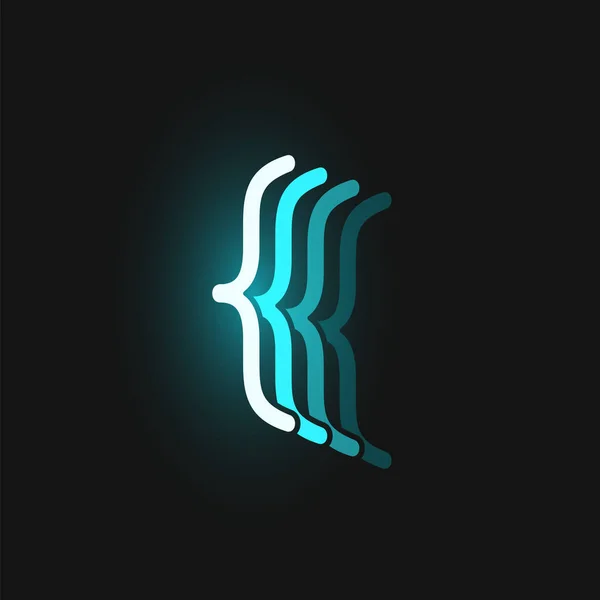 Blue neon character font on black background with reflections, V. — 스톡 벡터